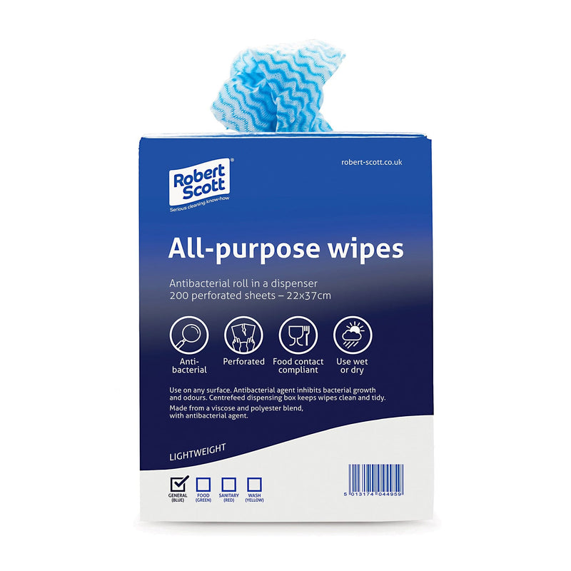 All Purpose Anti Bac Cloth In Dispenser 22x37cm Roll 200 - Blue