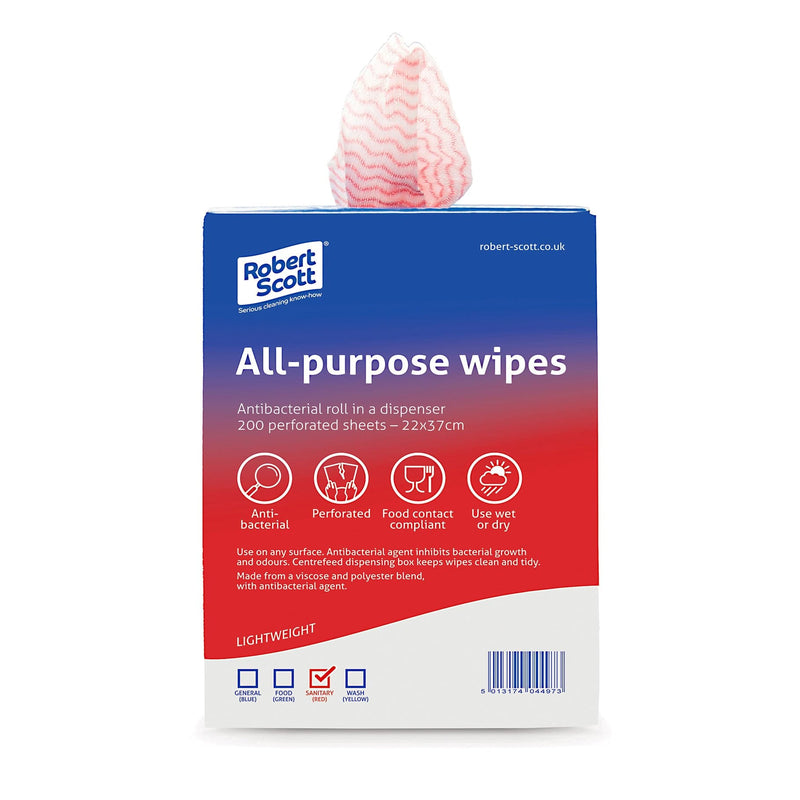 All Purpose Anti Bac Cloth In Dispenser 22x37cm Roll 200 - Red