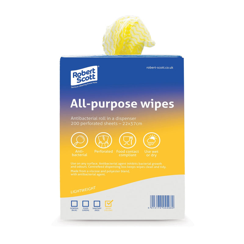 All Purpose Anti Bac Cloth In Dispenser 22x37cm Roll 200 - Yellow