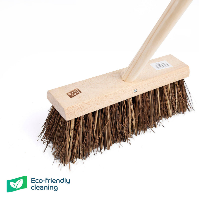 Square Wooden Yard Broom Stiff Bristle 13" With 55" Handle