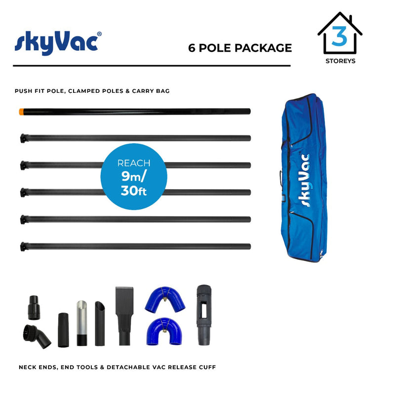 skyVac Premium 44mm Clamped Carbon Fibre Gutter Pole Set