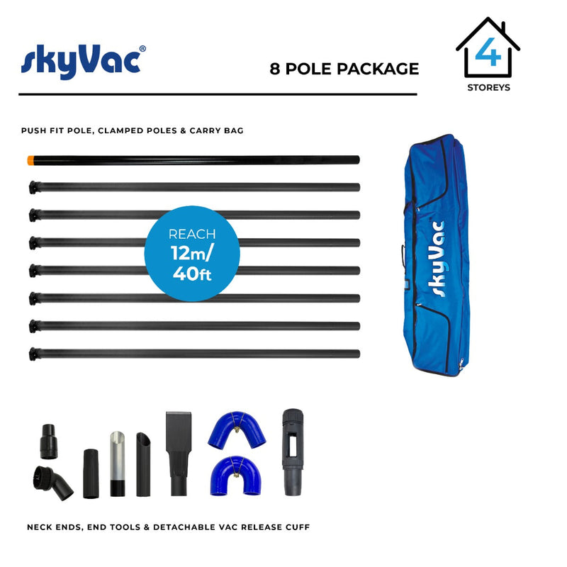 skyVac Premium 44mm Clamped Carbon Fibre Gutter Pole Set