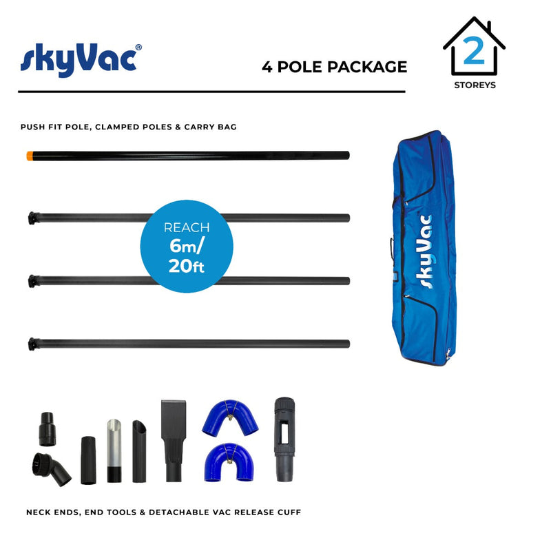 skyVac Premium 44mm Clamped Carbon Fibre Gutter Pole Set