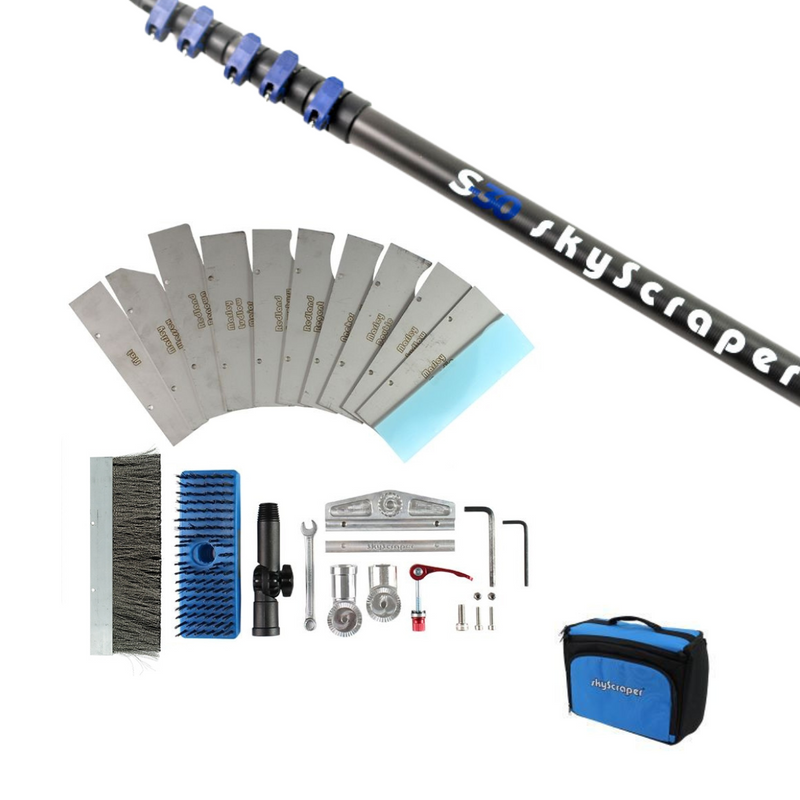 SkyScraper Roof Cleaning Package with Telescopic Pole, 24ft - 34ft Options