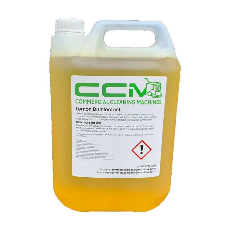 Commercial Cleaning Machines Cleaning Chemicals CCM Lemon Disinfectant - 5 Litres - General Purpose Disinfectant 722777681250 J908/5 - Buy Direct from Spare and Square