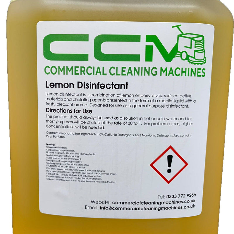 Commercial Cleaning Machines Cleaning Chemicals CCM Lemon Disinfectant - 5 Litres - General Purpose Disinfectant 722777681250 J908/5 - Buy Direct from Spare and Square