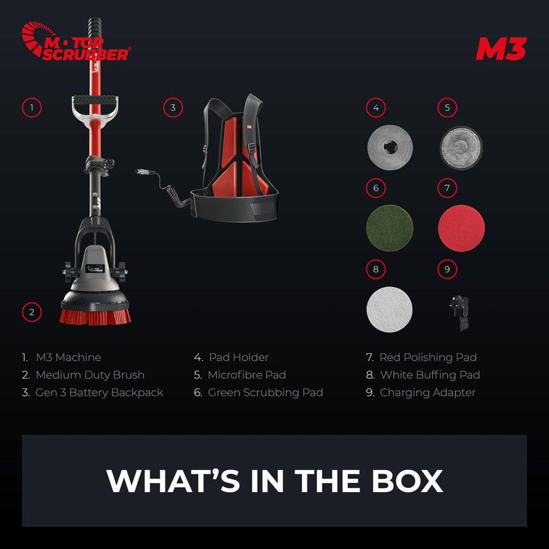 Motor Scrubber Scrubber Dryer MotorScrubber M3M - Portable, Powerful, Commercial Scrubber For Hard To Clean Areas - 70cm - 140cm Handle M3M - Buy Direct from Spare and Square
