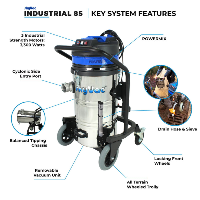 skyVac Industrial 85 With High Reach Pole Set - Triple Motor Machine With Upto 40ft Reach