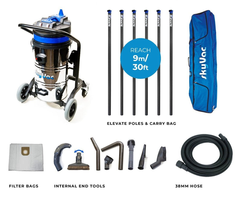 SkyVac Vacuum Cleaner 44mm 6 Pole Clamped Set 30ft (9m) SkyVac Internal 78 With High Suction Pole Set - Upto 40ft - 240v Internal 78 Elevate Clamped 6 Pole Kit - Buy Direct from Spare and Square